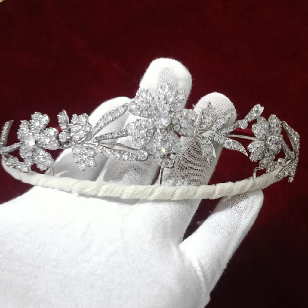 Elegant Silver Zircon Tiara for Women & Girls | Sparkling Cubic Zirconia Princes