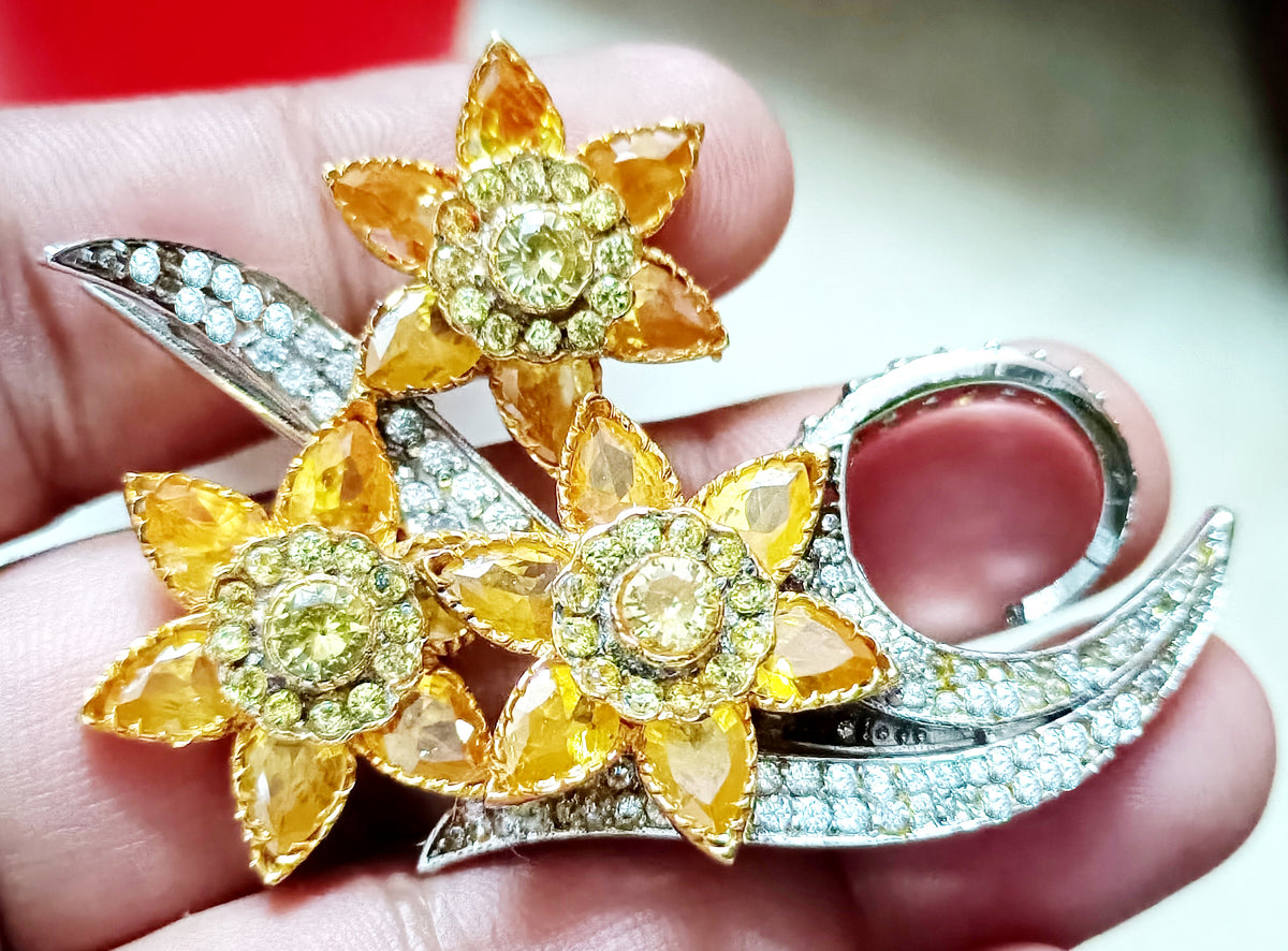 Luxury Cubic Zircon Sterling Silver Citrine Brooch for Women