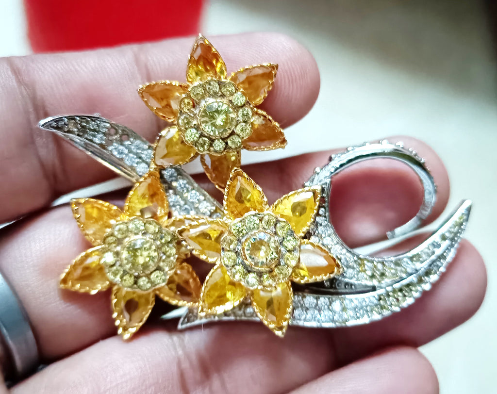 Luxury Cubic Zircon Sterling Silver Citrine Brooch for Women