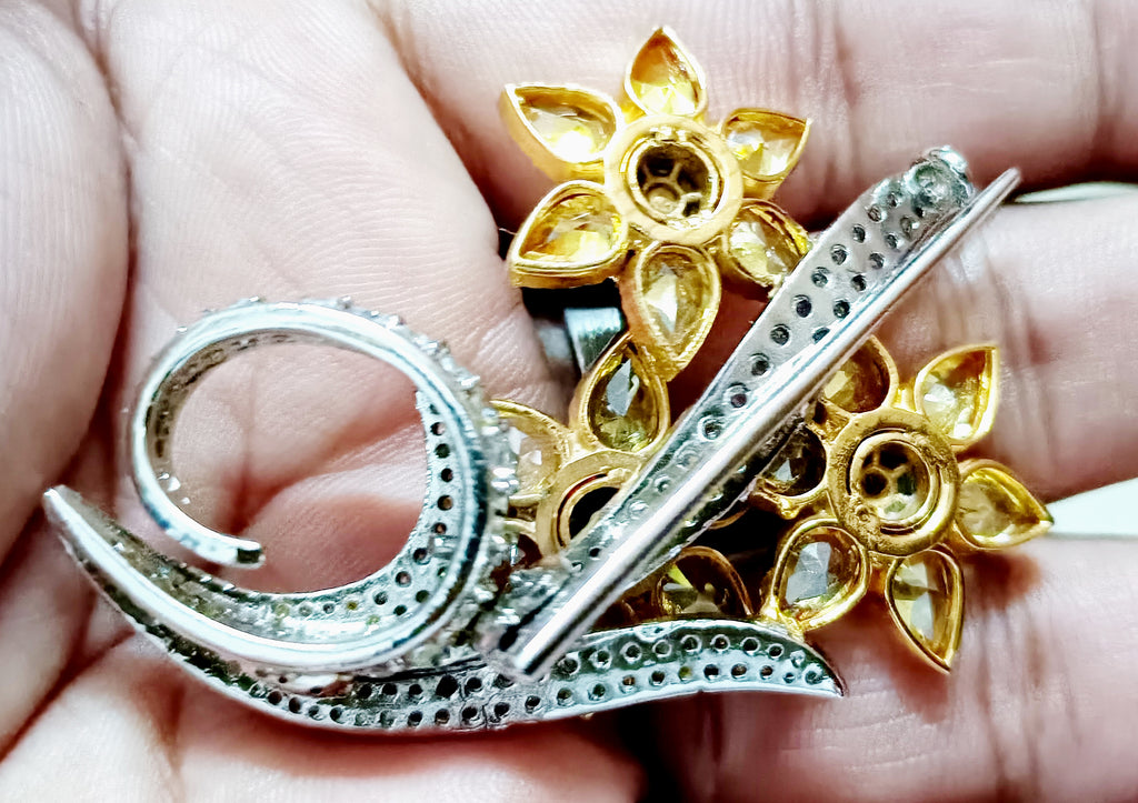 Luxury Cubic Zircon Sterling Silver Citrine Brooch for Women