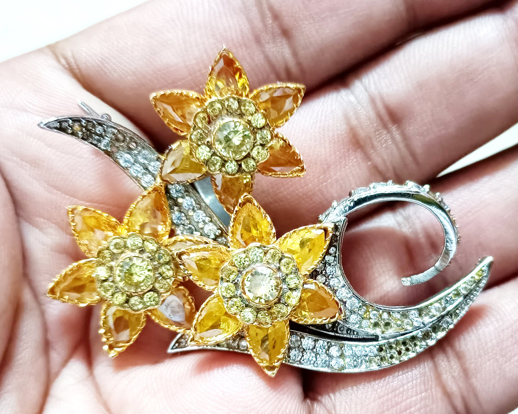 Luxury Cubic Zircon Sterling Silver Citrine Brooch for Women