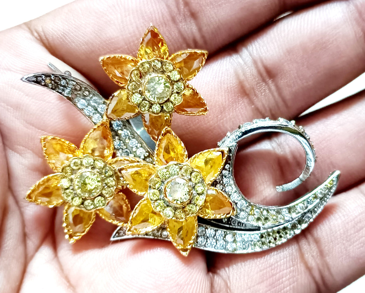 Luxury Cubic Zircon Sterling Silver Citrine Brooch for Women