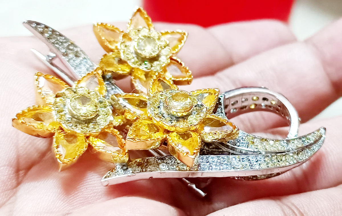 Luxury Cubic Zircon Sterling Silver Citrine Brooch for Women