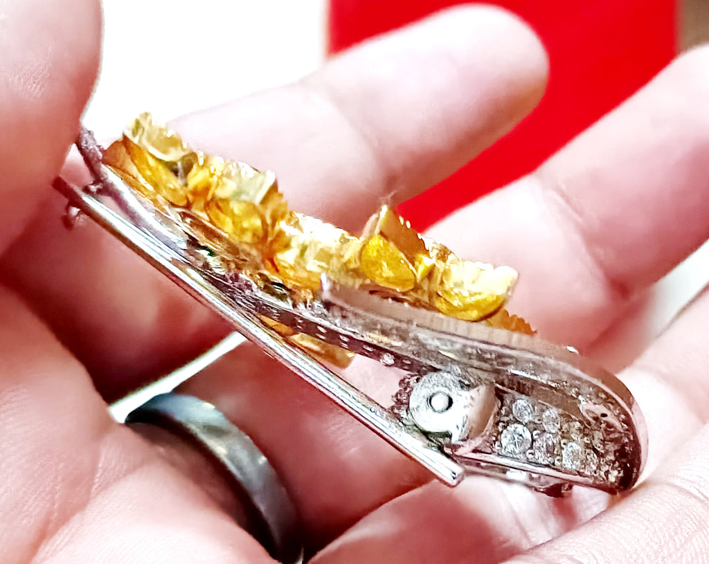 Luxury Cubic Zircon Sterling Silver Citrine Brooch for Women
