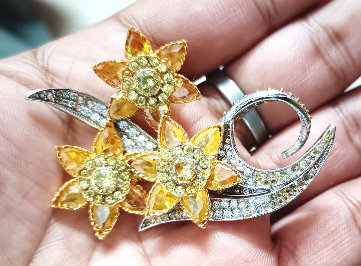 Luxury Cubic Zircon Sterling Silver Citrine Brooch for Women