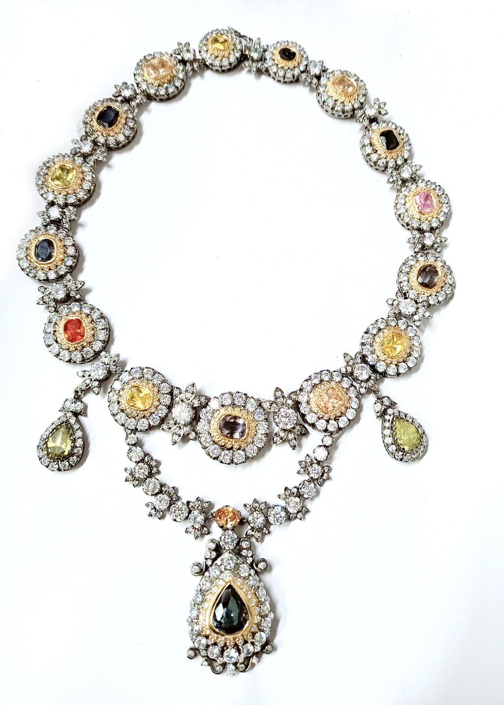 Handmade Cubic Zircon Multi-Gemstone 925 Sterling Silver Necklace for Women