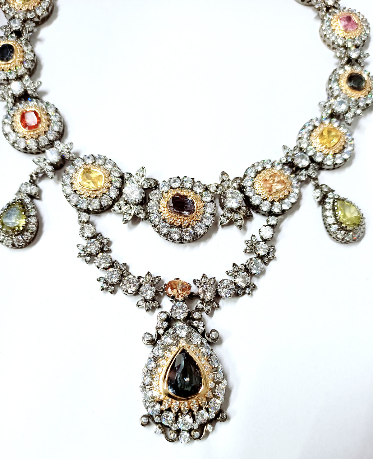 Handmade Cubic Zircon Multi-Gemstone 925 Sterling Silver Necklace for Women