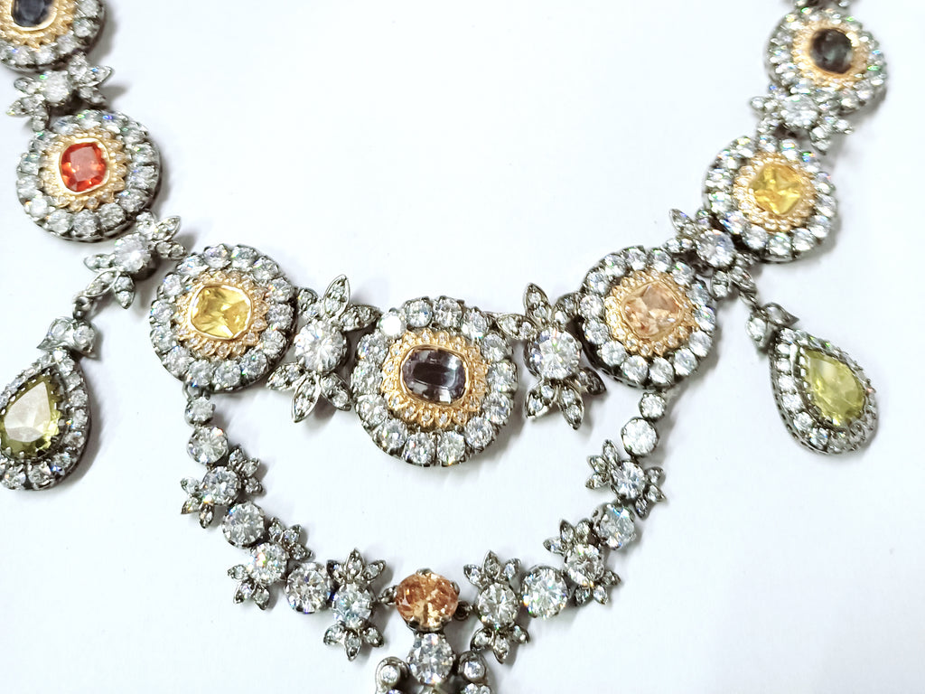 Handmade Cubic Zircon Multi-Gemstone 925 Sterling Silver Necklace for Women