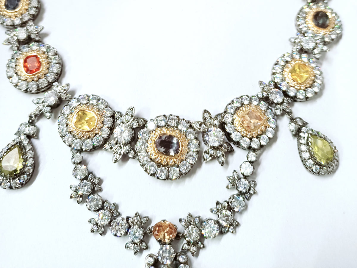 Handmade Cubic Zircon Multi-Gemstone 925 Sterling Silver Necklace for Women