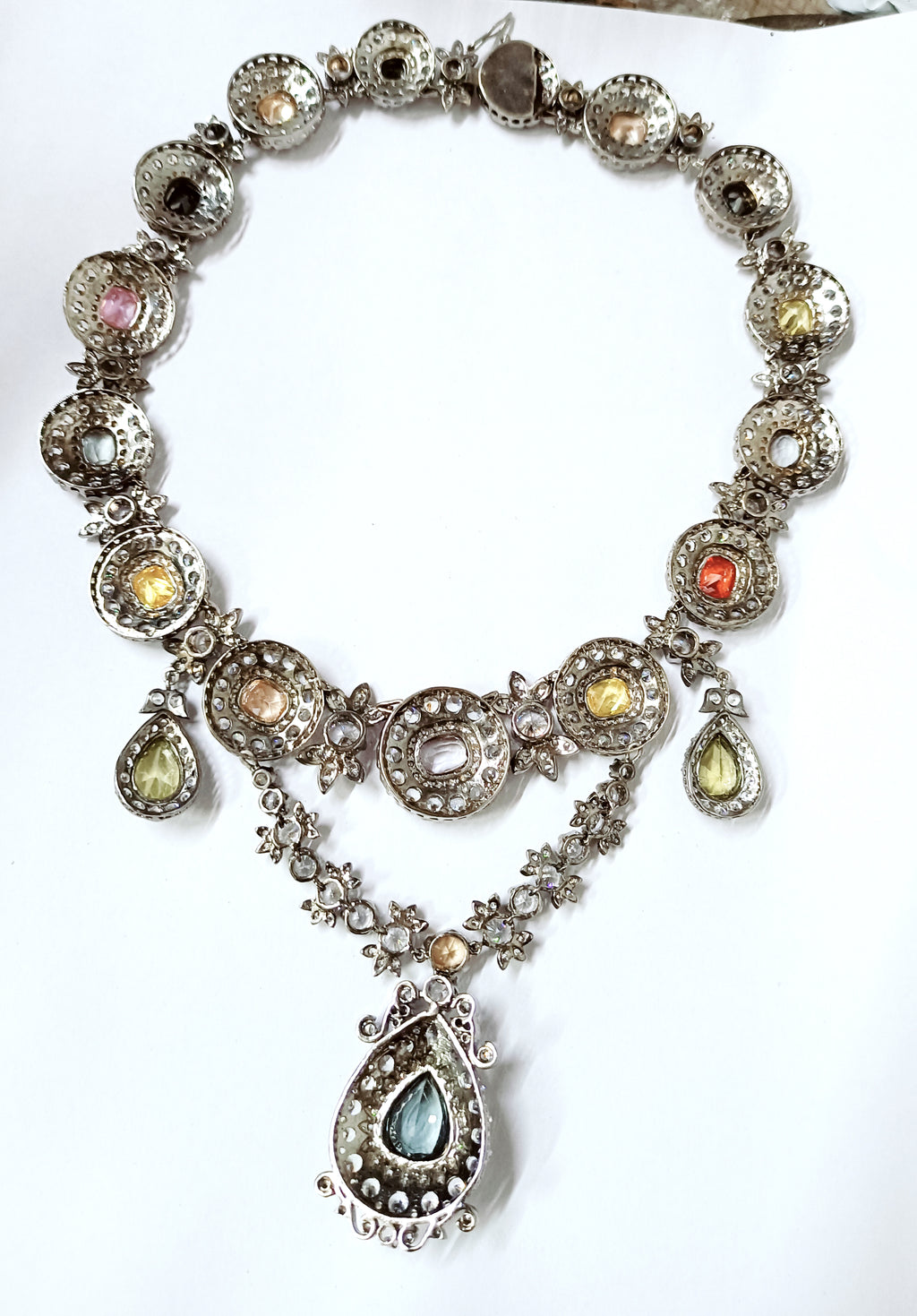 Handmade Cubic Zircon Multi-Gemstone 925 Sterling Silver Necklace for Women