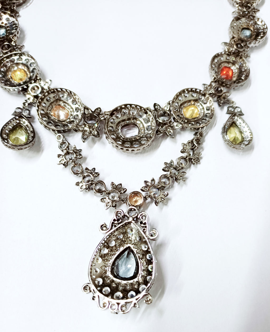 Handmade Cubic Zircon Multi-Gemstone 925 Sterling Silver Necklace for Women