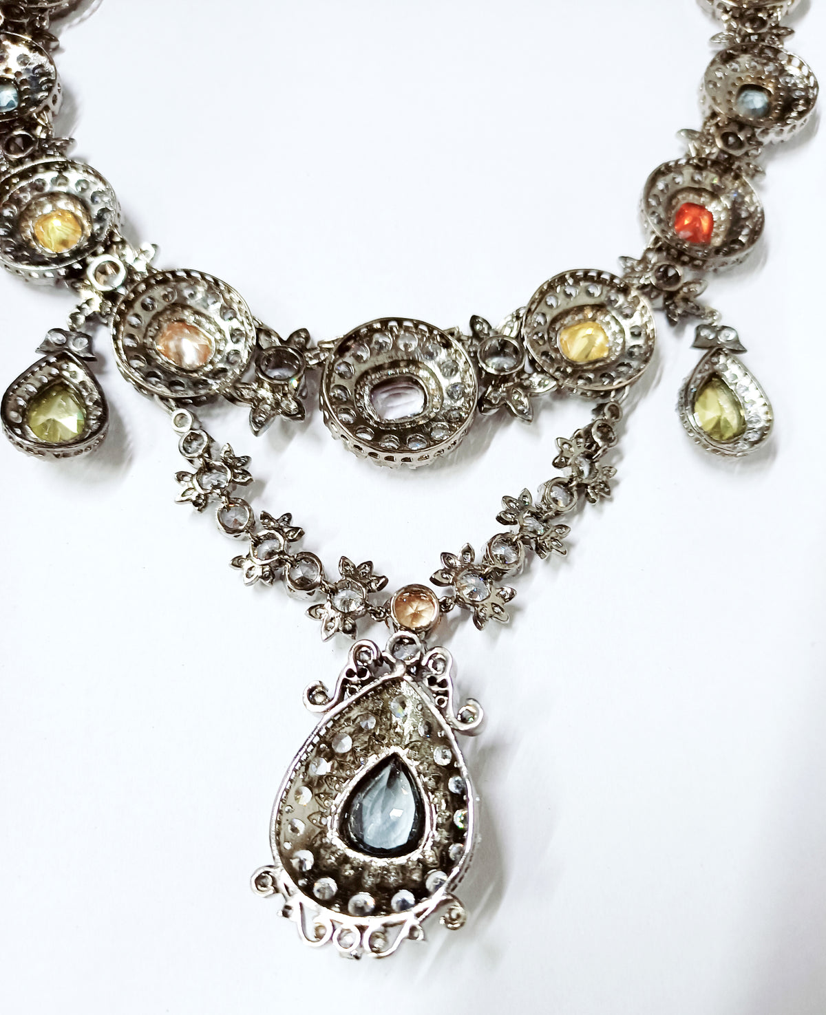 Handmade Cubic Zircon Multi-Gemstone 925 Sterling Silver Necklace for Women