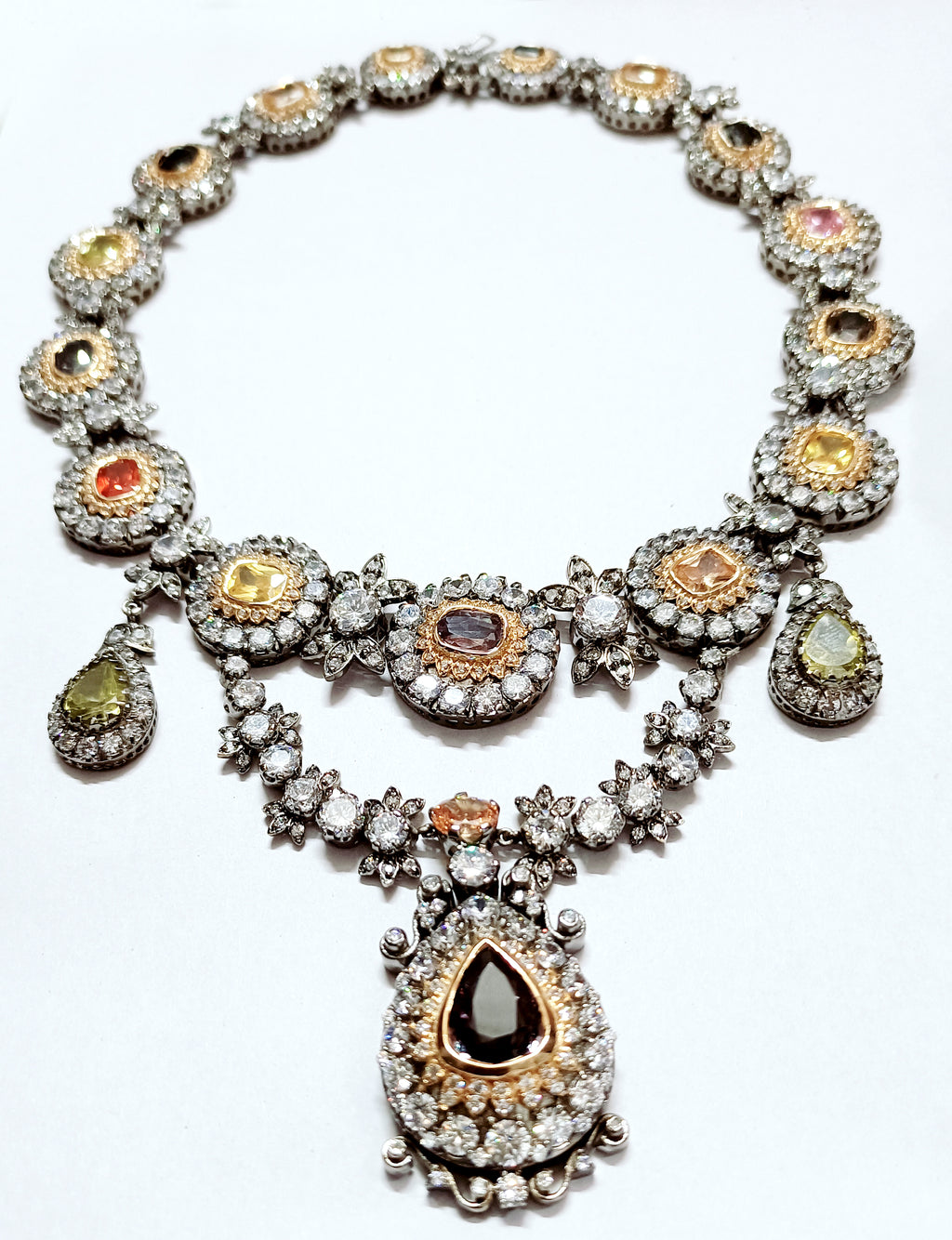 Handmade Cubic Zircon Multi-Gemstone 925 Sterling Silver Necklace for Women