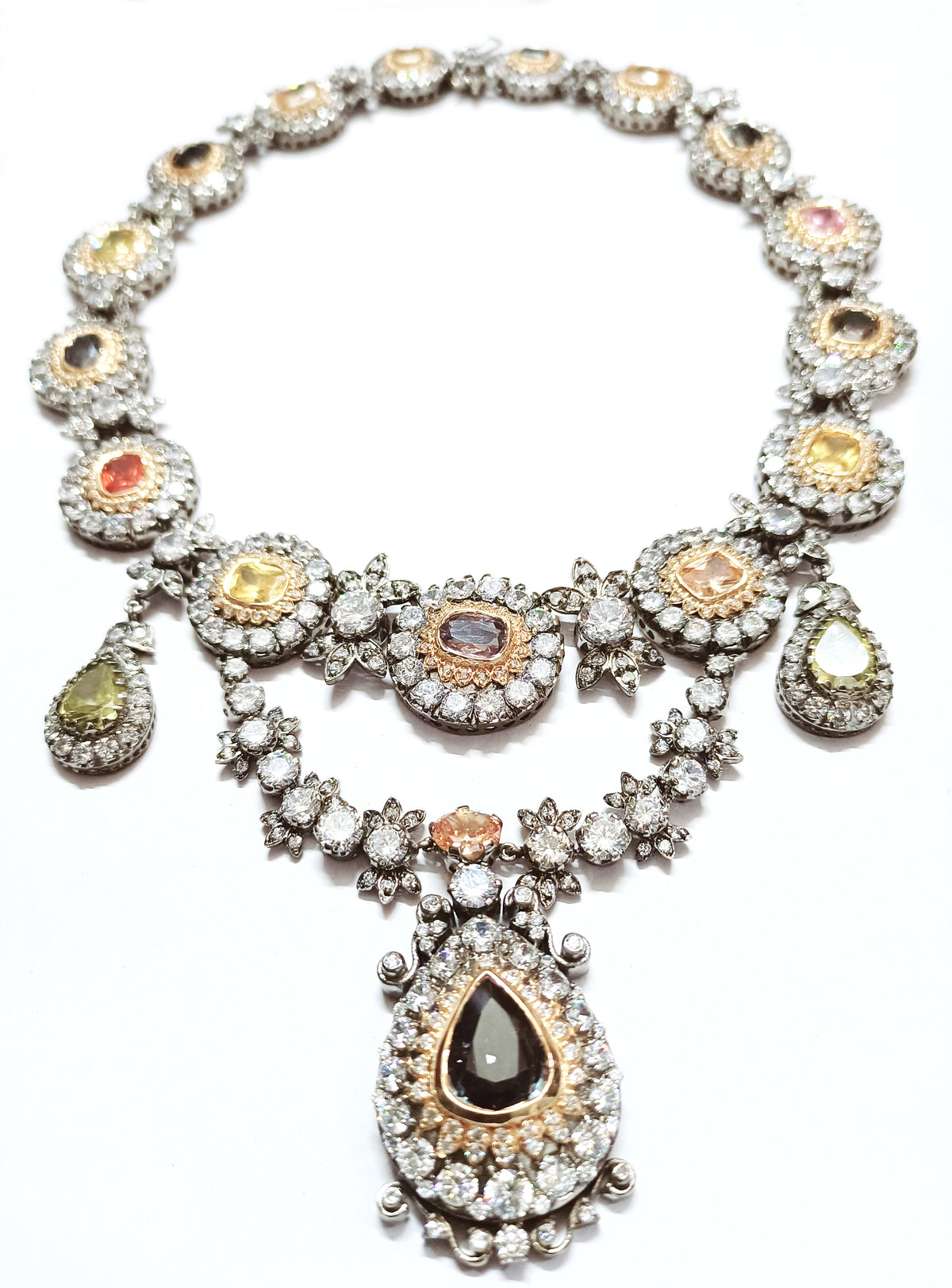Handmade Cubic Zircon Multi-Gemstone 925 Sterling Silver Necklace for Women
