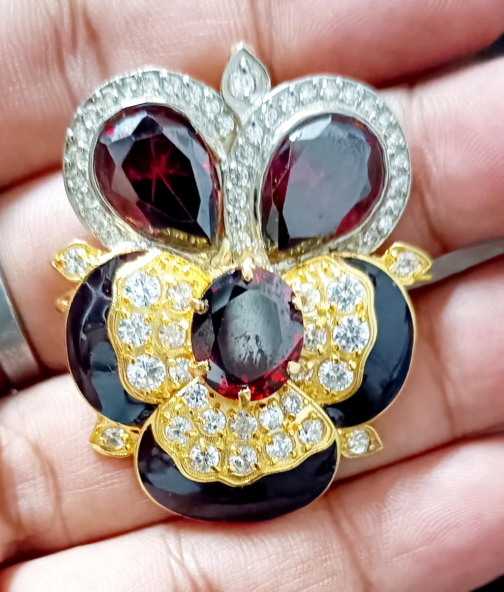 Classic Cubic Zircon Sterling Silver Garnet Brooch for Special Occasion