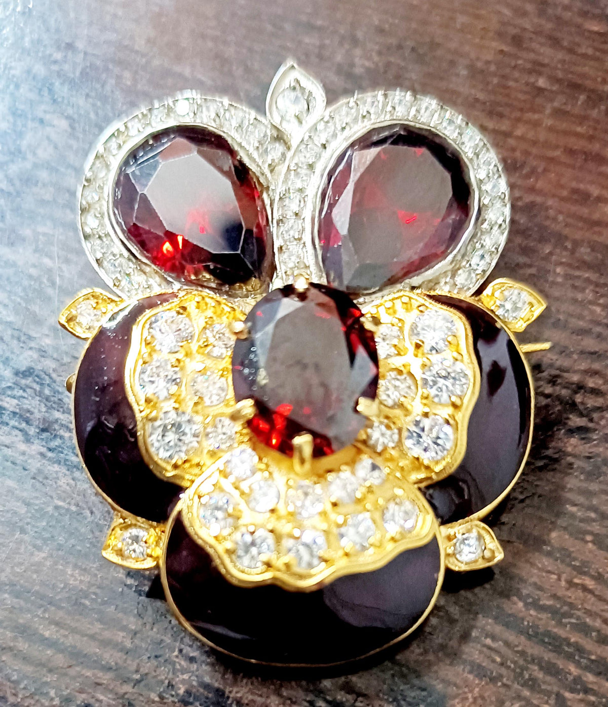 Classic Cubic Zircon Sterling Silver Garnet Brooch for Special Occasion