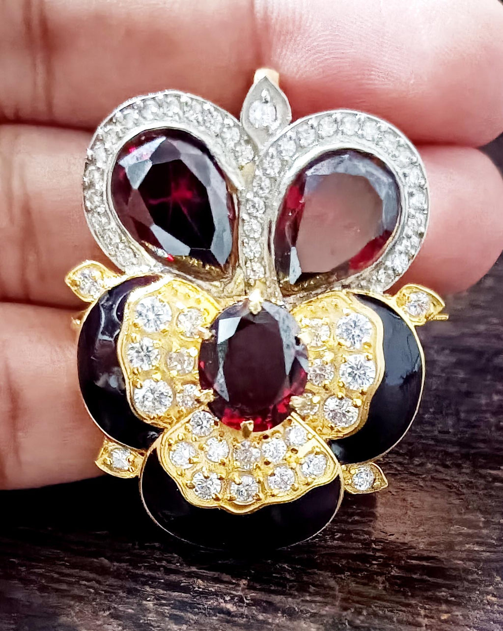 Classic Cubic Zircon Sterling Silver Garnet Brooch for Special Occasion