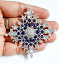925 Sterling Silver Opal Blue Sapphire Brooch with Brilliant Cubic Zircon Accents