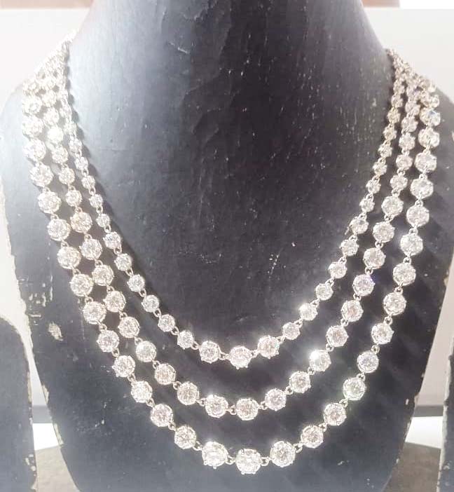 Cubic Zircon Sterling Silver 3 Line Necklace for Women – Sparkling Designer Fashion Jewelry