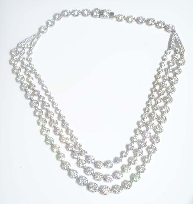 Cubic Zircon Sterling Silver 3 Line Necklace for Women – Sparkling Designer Fashion Jewelry