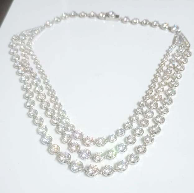 Cubic Zircon Sterling Silver 3 Line Necklace for Women – Sparkling Designer Fashion Jewelry