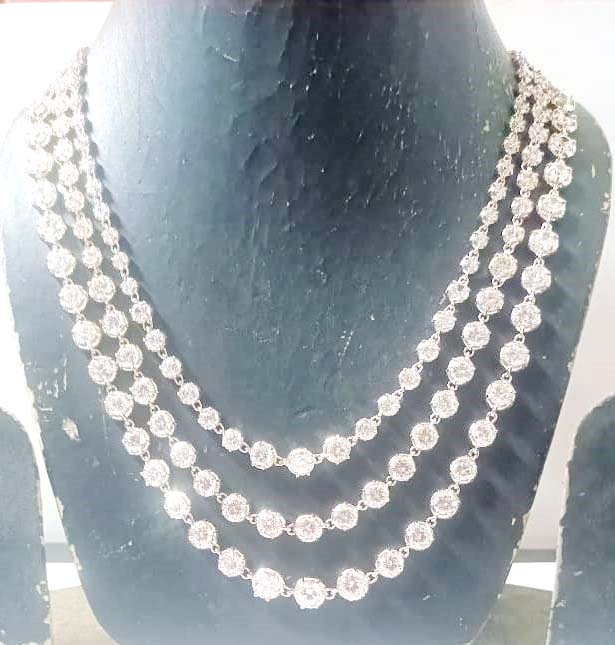 Cubic Zircon Sterling Silver 3 Line Necklace for Women – Sparkling Designer Fashion Jewelry