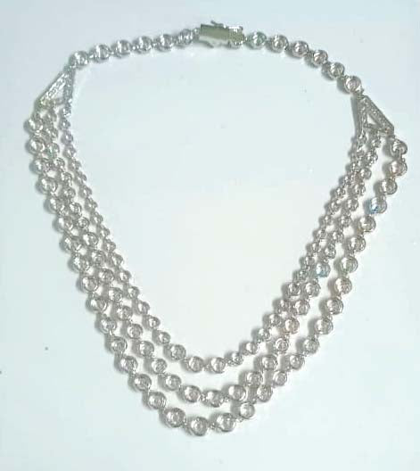 Cubic Zircon Sterling Silver 3 Line Necklace for Women – Sparkling Designer Fashion Jewelry