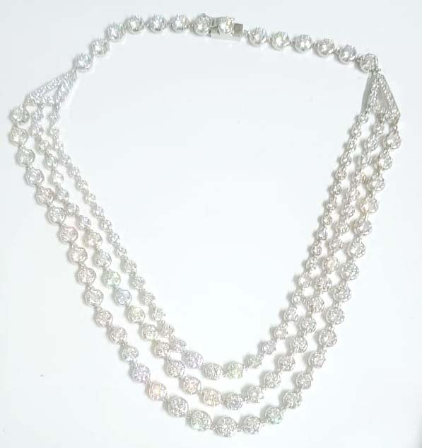 Cubic Zircon Sterling Silver 3 Line Necklace for Women – Sparkling Designer Fashion Jewelry