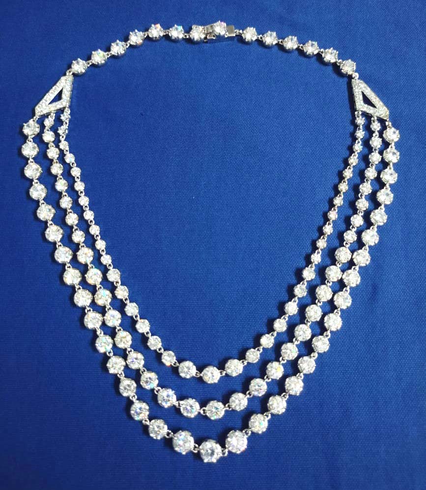 Cubic Zircon Sterling Silver 3 Line Necklace for Women – Sparkling Designer Fashion Jewelry