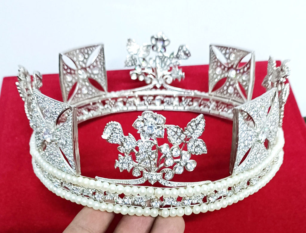 Luxury Cubic Zirconia 925 Sterling Silver Tiara Crown for Women | Elegant Princess Bridal Wedding Hair Jewelry