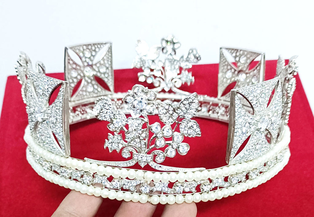 Luxury Cubic Zirconia 925 Sterling Silver Tiara Crown for Women | Elegant Princess Bridal Wedding Hair Jewelry