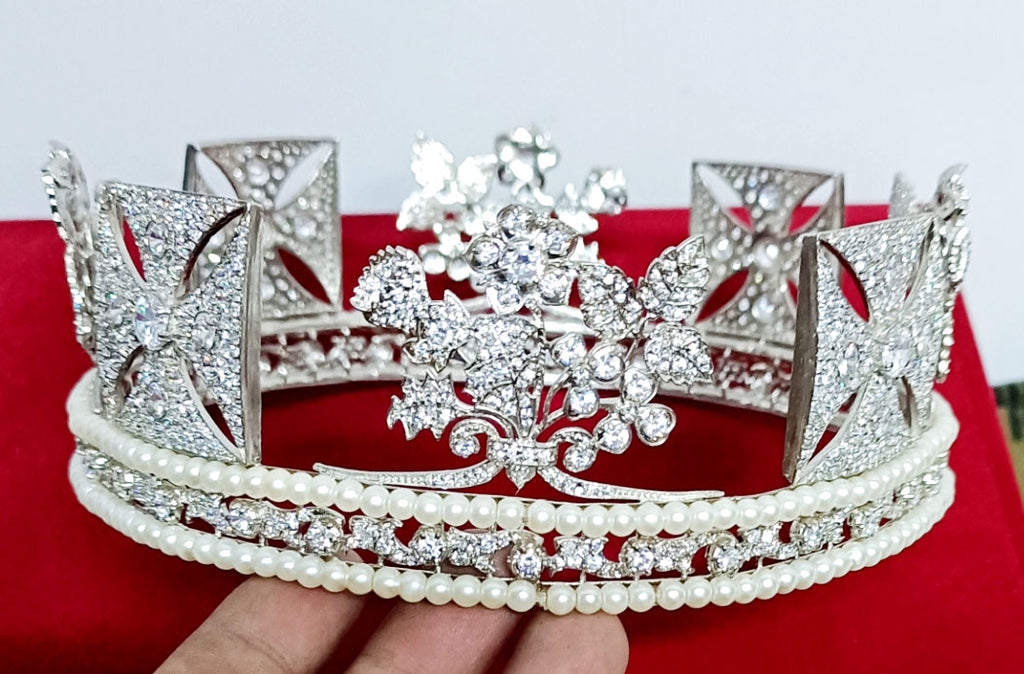 Luxury Cubic Zirconia 925 Sterling Silver Tiara Crown for Women | Elegant Princess Bridal Wedding Hair Jewelry