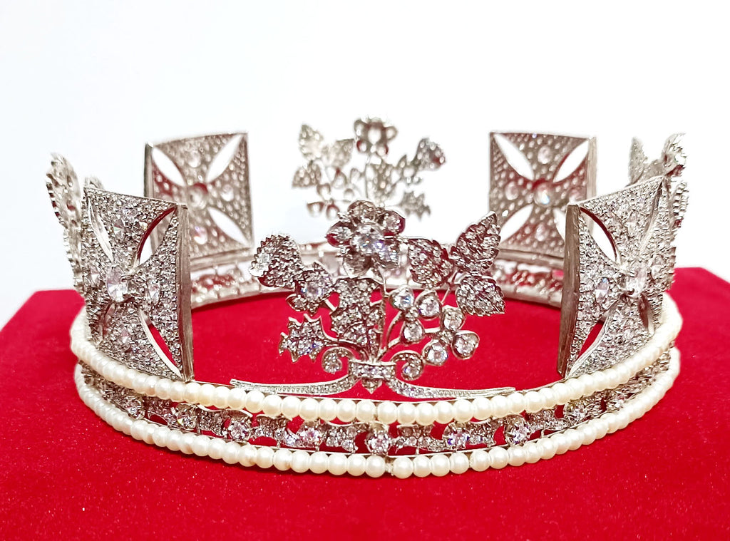 Luxury Cubic Zirconia 925 Sterling Silver Tiara Crown for Women | Elegant Princess Bridal Wedding Hair Jewelry