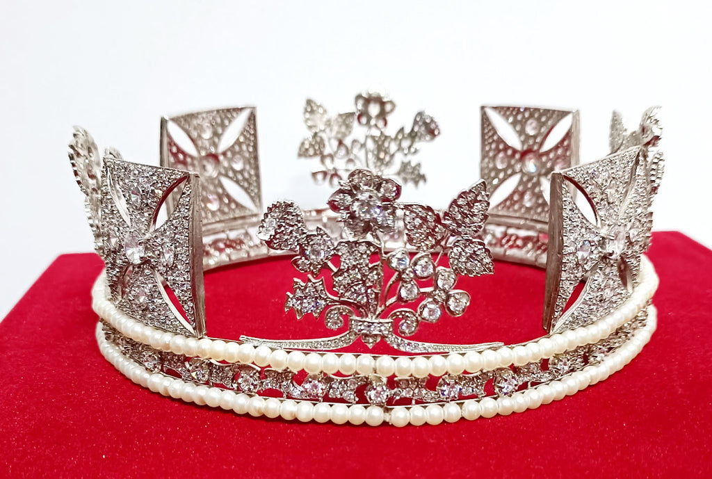 Luxury Cubic Zirconia 925 Sterling Silver Tiara Crown for Women | Elegant Princess Bridal Wedding Hair Jewelry