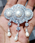 Cubic Zircon 925 Sterling Silver Pearl Brooch for Women