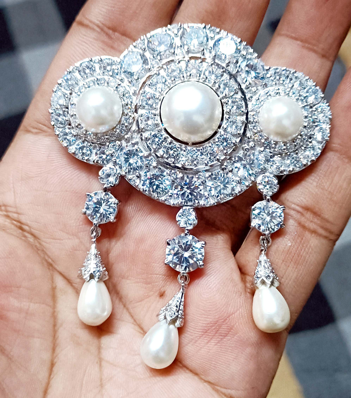 Cubic Zircon 925 Sterling Silver Pearl Brooch for Women