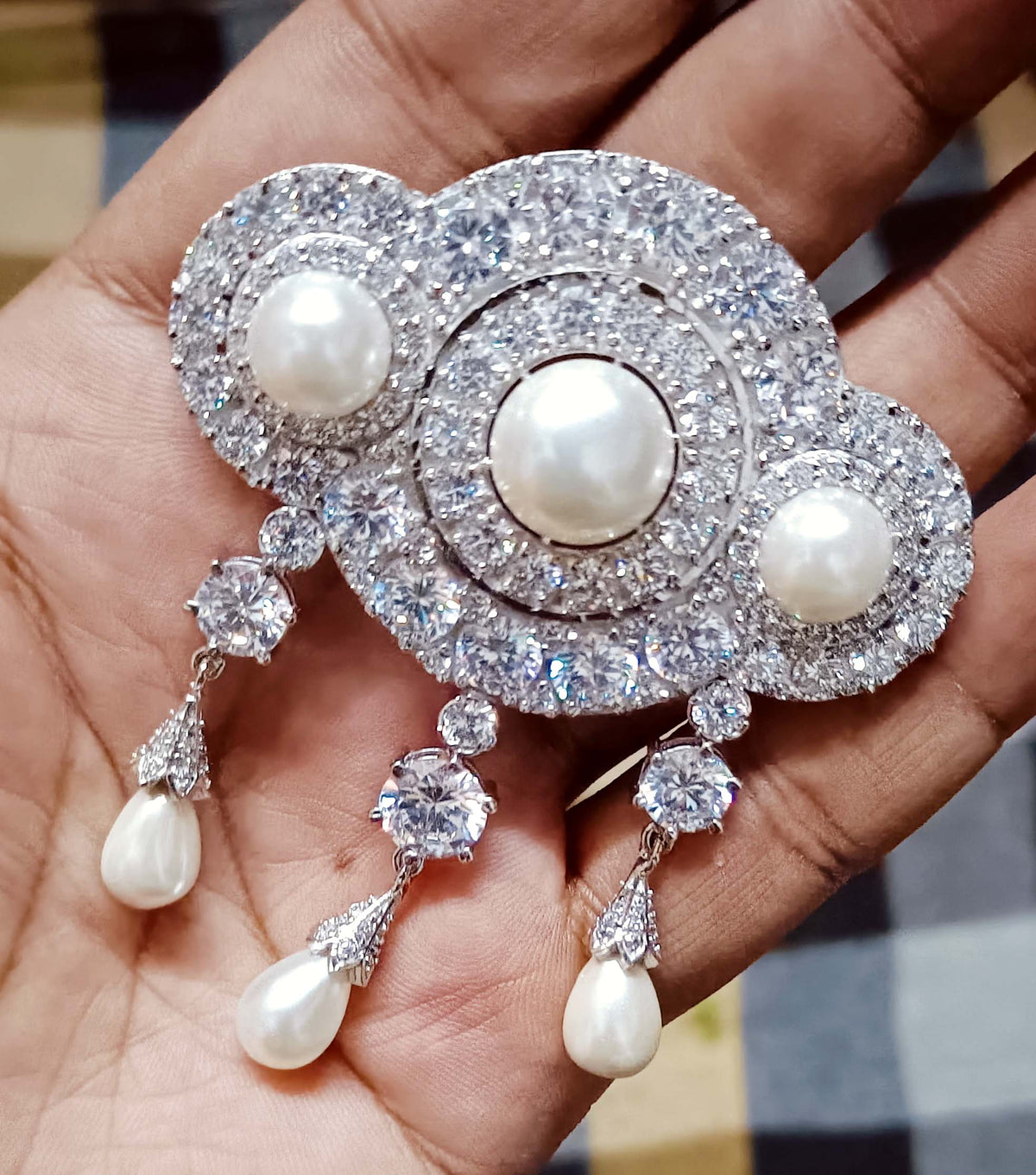 Cubic Zircon 925 Sterling Silver Pearl Brooch for Women
