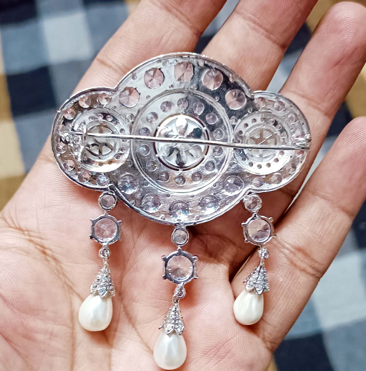 Cubic Zircon 925 Sterling Silver Pearl Brooch for Women