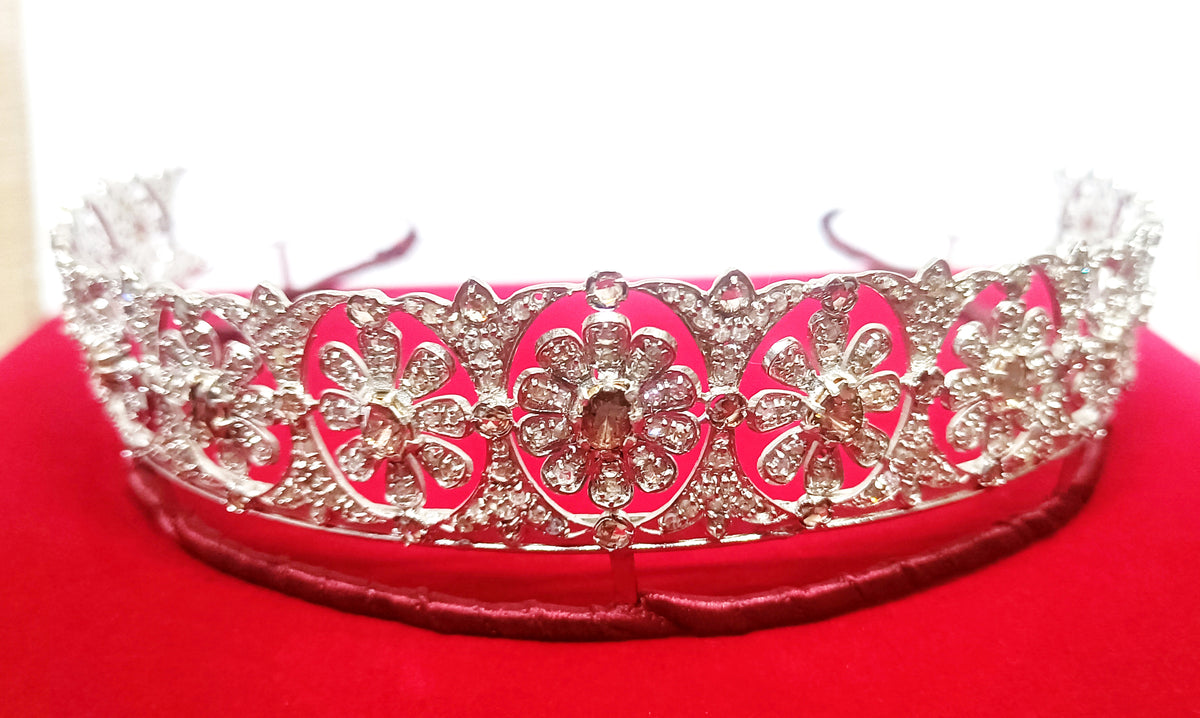 925 Sterling Silver Cubic Zirconia Princess Tiara | Elegant Wedding Crown for Brides and Women