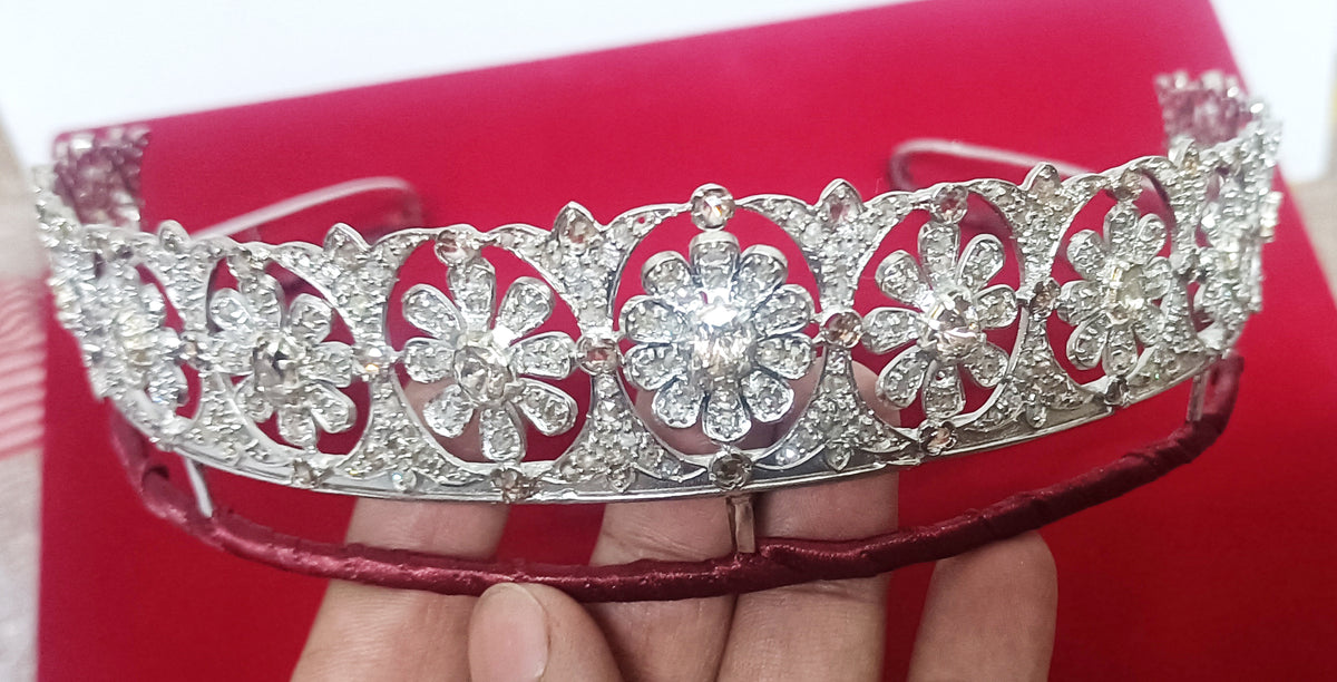 925 Sterling Silver Cubic Zirconia Princess Tiara | Elegant Wedding Crown for Brides and Women