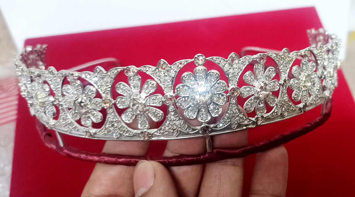 925 Sterling Silver Cubic Zirconia Princess Tiara | Elegant Wedding Crown for Brides and Women