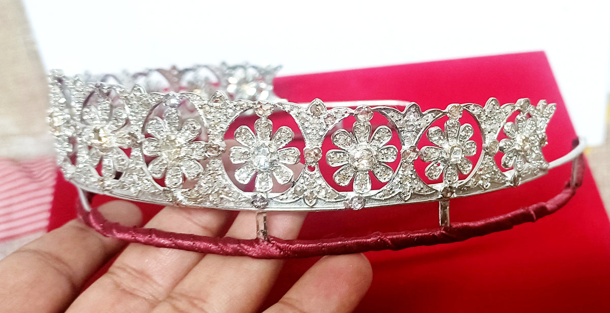 925 Sterling Silver Cubic Zirconia Princess Tiara | Elegant Wedding Crown for Brides and Women