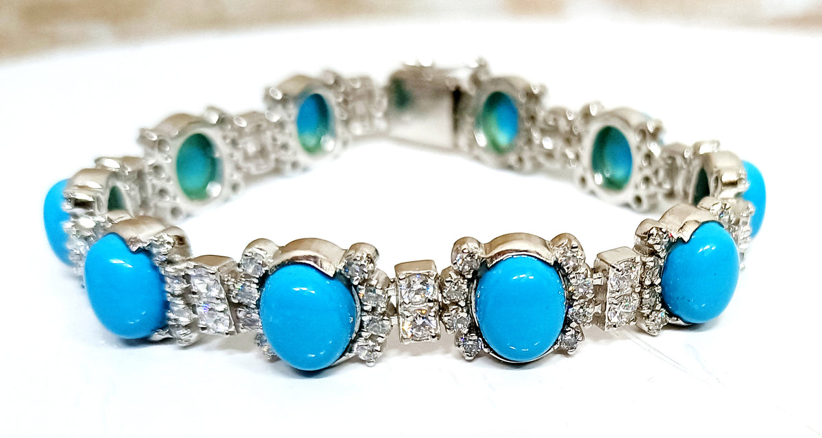 925 Sterling Silver Turquoise & Cubic Zircon Bracelet for Women