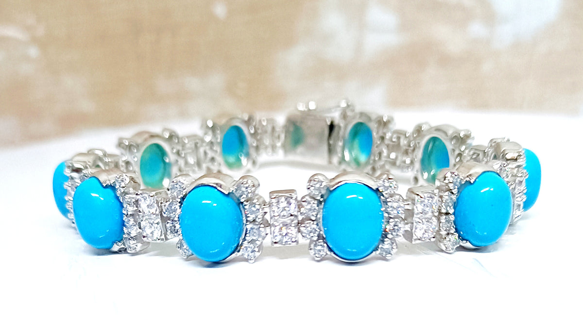 925 Sterling Silver Turquoise & Cubic Zircon Bracelet for Women