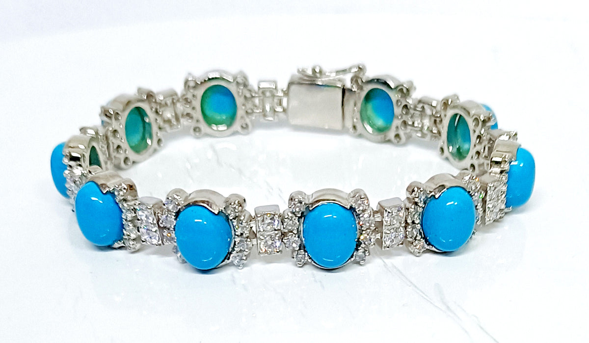 925 Sterling Silver Turquoise & Cubic Zircon Bracelet for Women