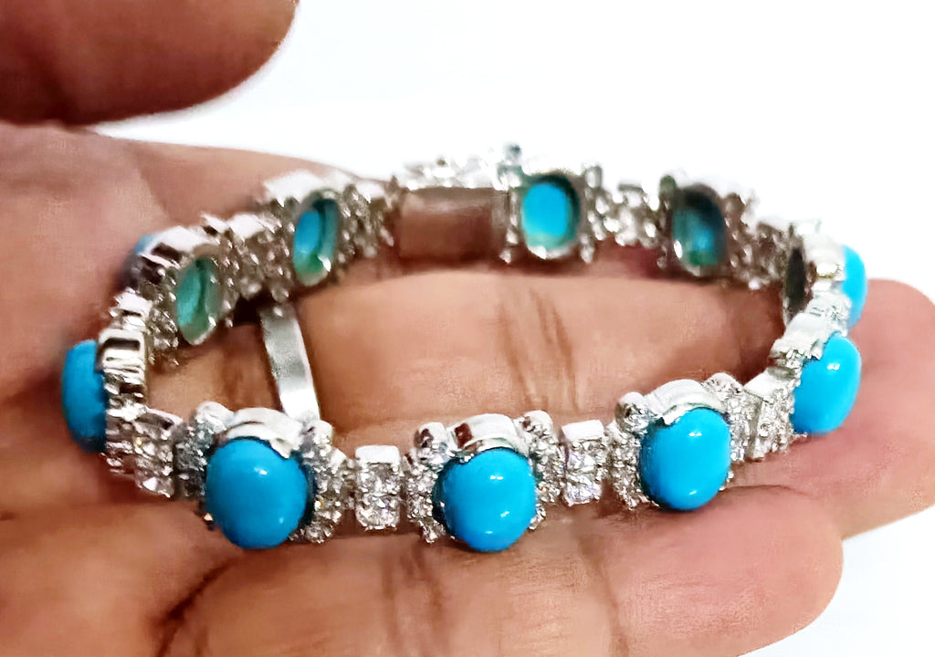 925 Sterling Silver Turquoise & Cubic Zircon Bracelet for Women