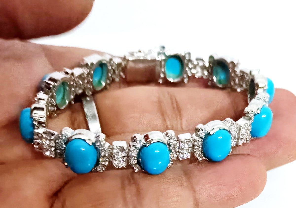 925 Sterling Silver Turquoise & Cubic Zircon Bracelet for Women