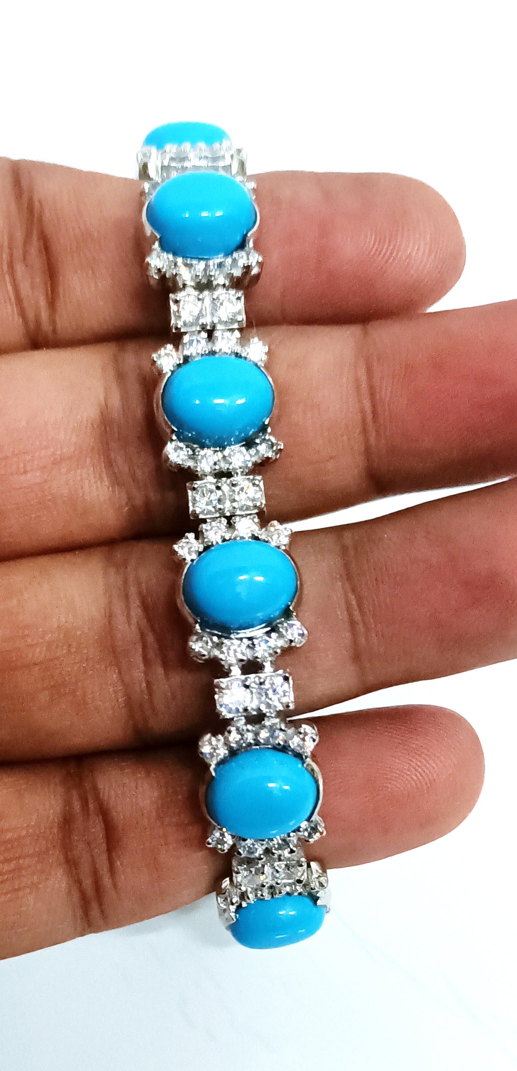 925 Sterling Silver Turquoise & Cubic Zircon Bracelet for Women