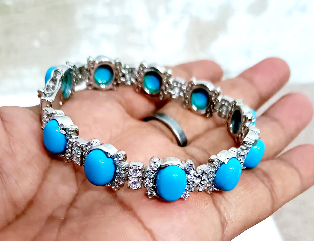 925 Sterling Silver Turquoise & Cubic Zircon Bracelet for Women
