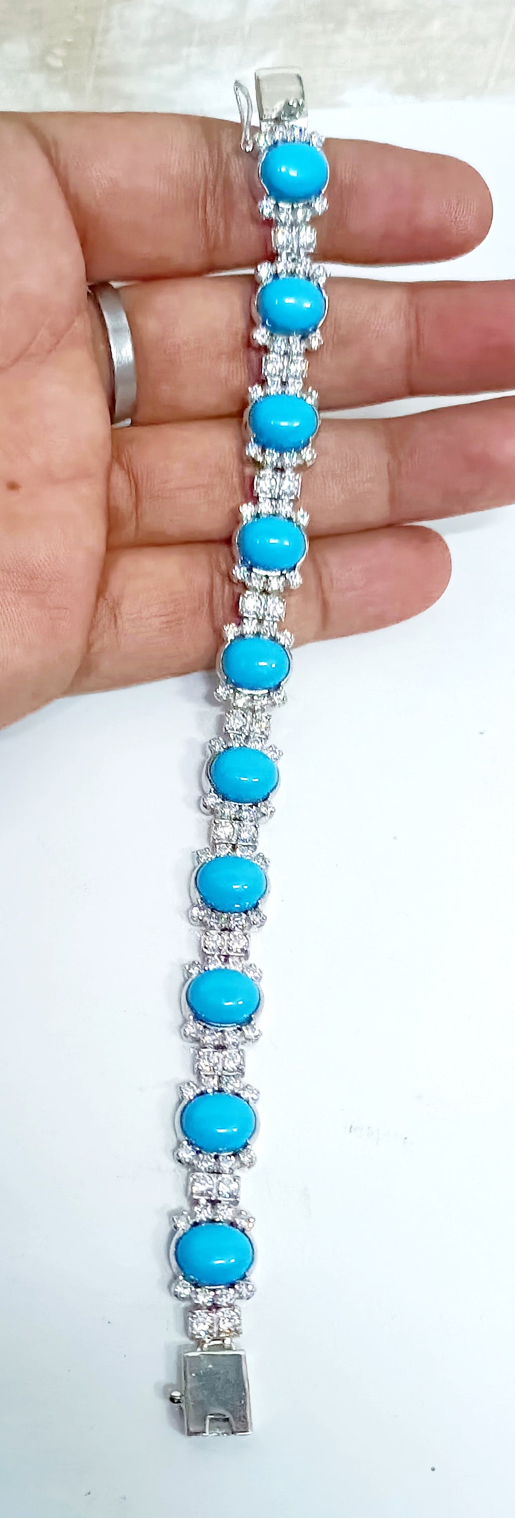 925 Sterling Silver Turquoise & Cubic Zircon Bracelet for Women